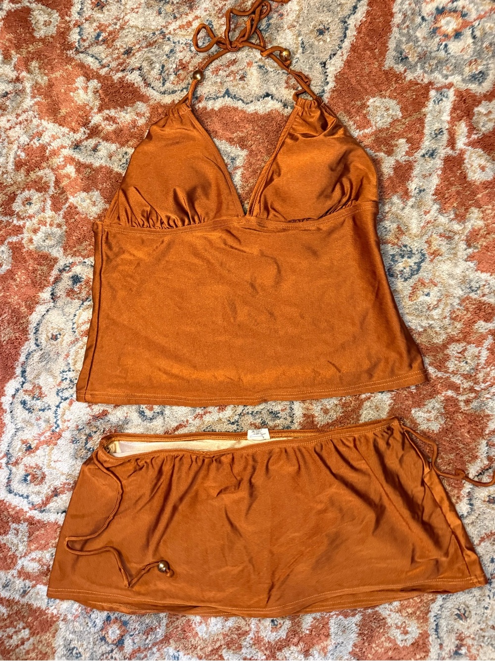Vintage Burnt Orange Two-Piece Tankini Swim Set